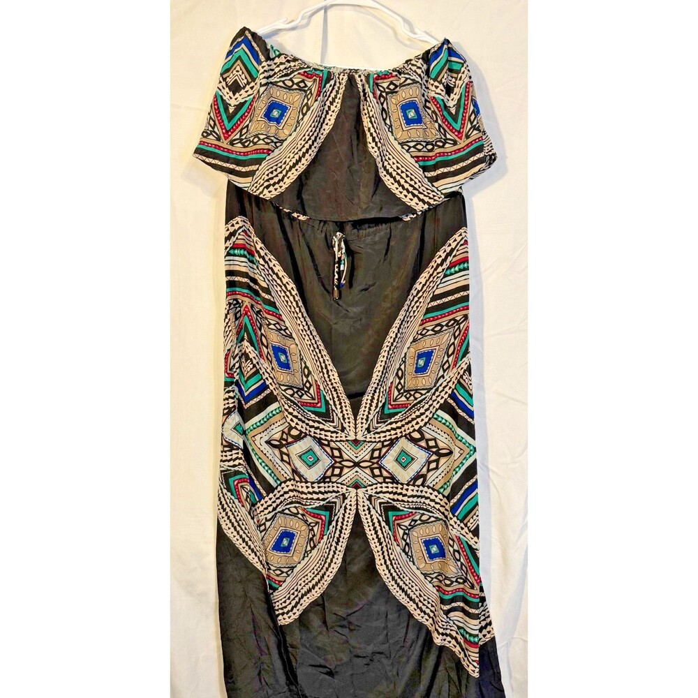 New Abstract Maxi Dress Coastal Beach Vacation Women's Large Strapless Boho Alt
